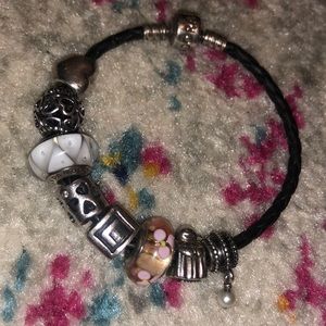 Pandora Leather a black Bracelet with charms